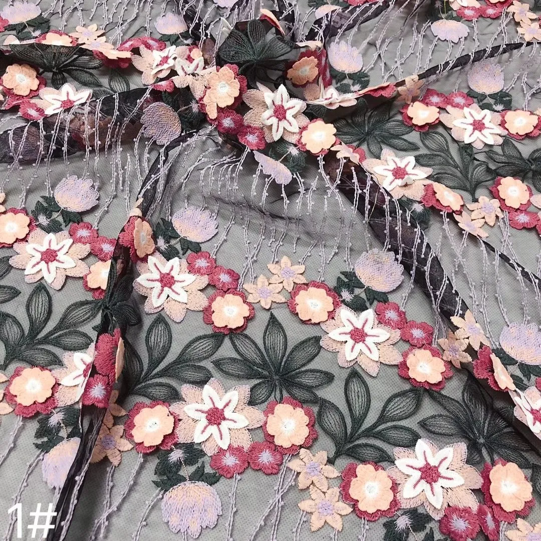 5 YARDS / Lili-Rose Cute Floral Crochet Embroidery Mesh Ground Lace / Party Prom Bridal Dress Fabric