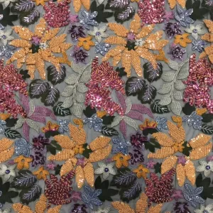 5 YARDS / Medina Cute Floral Beaded Embroidery Glitter Black Mesh Lace  Party Prom Bridal Dress Fabric