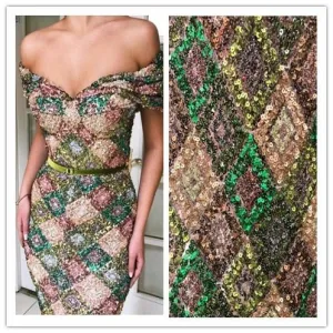 5 YARDS / Noélia Allover Multicolor Beaded Embroidery Glitter Mesh Lace  Party Prom Bridal Dress Fabric