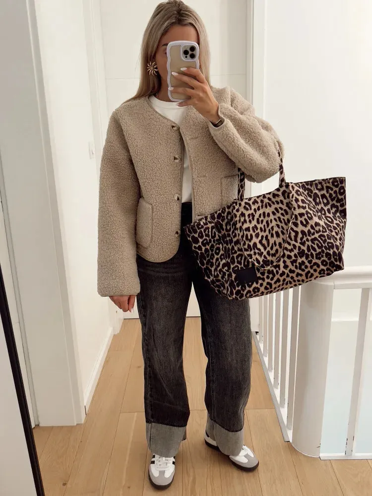 Back To School Joskaa Women's Casual Round Neck Long Sleeved Fleece Jacket Solid Color Pocket Single Breasted Outerwear 2024 Autumn Street Office Coat