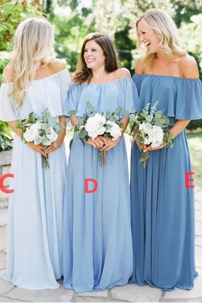 Beautiful Bridesmaid Dresses Off-the-shoulder A Line Long Chiffon Boho Bridesmaid Dresses JKB079