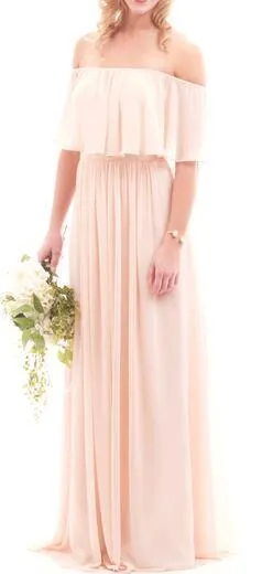 Beautiful Bridesmaid Dresses Off-the-shoulder A Line Long Chiffon Boho Bridesmaid Dresses JKB079