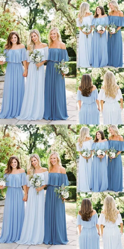 Beautiful Bridesmaid Dresses Off-the-shoulder A Line Long Chiffon Boho Bridesmaid Dresses JKB079