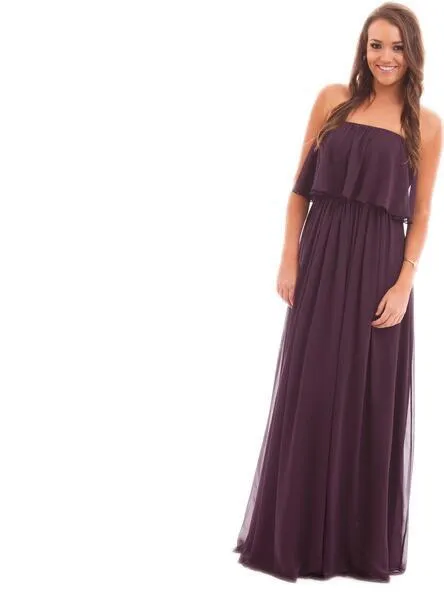 Beautiful Bridesmaid Dresses Off-the-shoulder A Line Long Chiffon Boho Bridesmaid Dresses JKB079