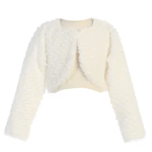 Big Girls Ivory Long Sleeve Single Button Faux Fur Bolero 7-10
