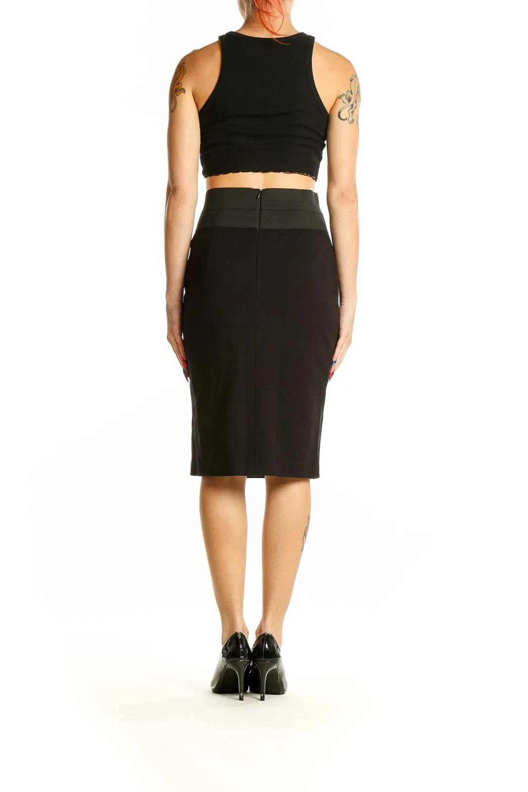 Black Pencil Skirt with Wide Waistband
