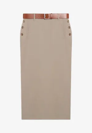 Buttoned Wool Midi Skirt