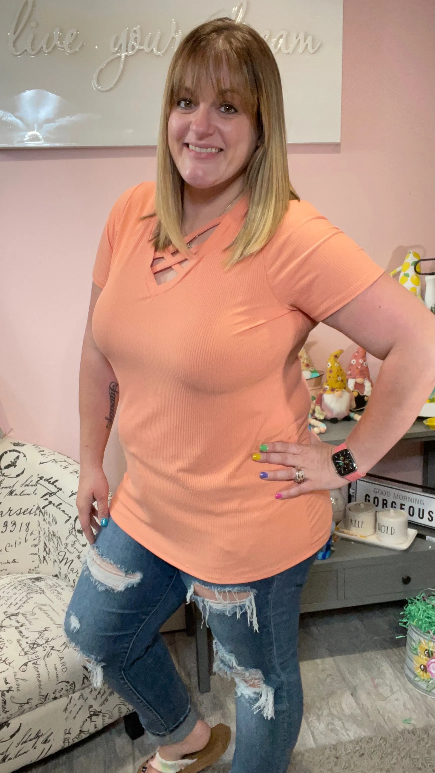 Criss Cross Front V-Neck Tees