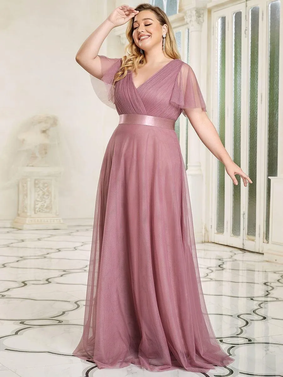 Double V-Neck Tulle Floor-Length Bridesmaid Dress