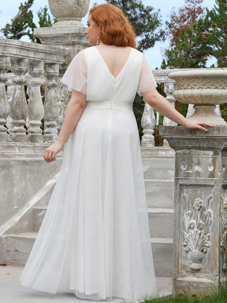 Double V-Neck Tulle Floor-Length Bridesmaid Dress