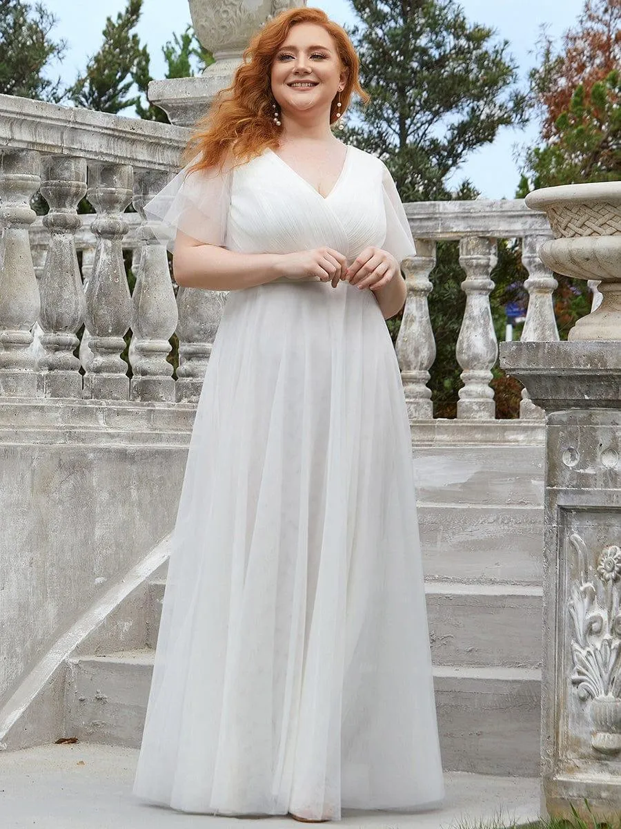 Double V-Neck Tulle Floor-Length Bridesmaid Dress