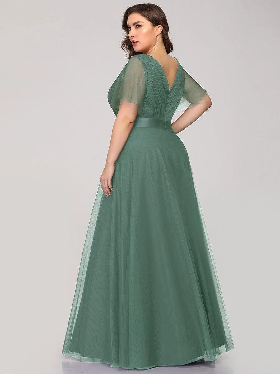 Double V-Neck Tulle Floor-Length Bridesmaid Dress