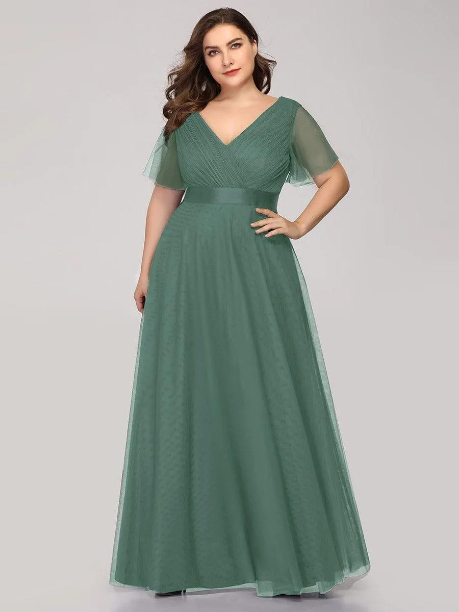 Double V-Neck Tulle Floor-Length Bridesmaid Dress