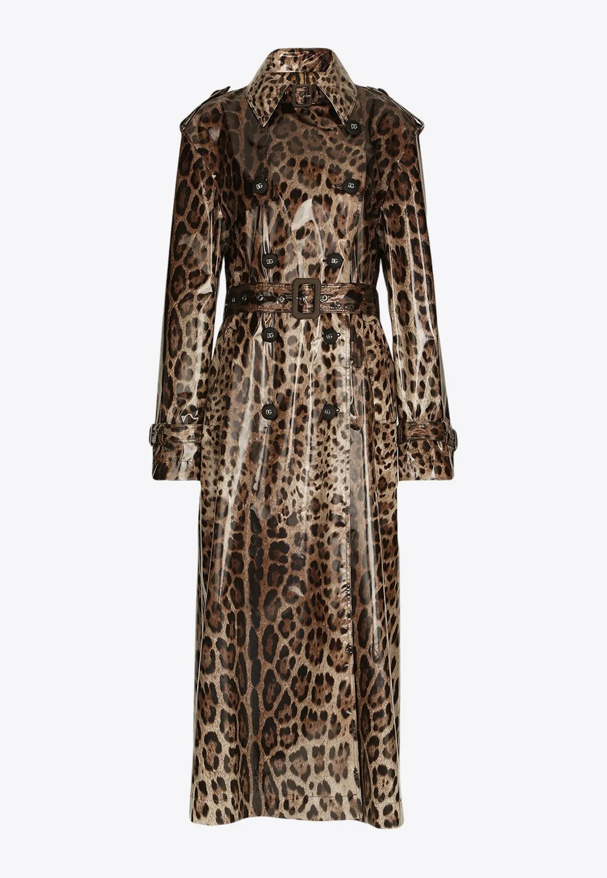 Leopard Print Coated Trench Coat