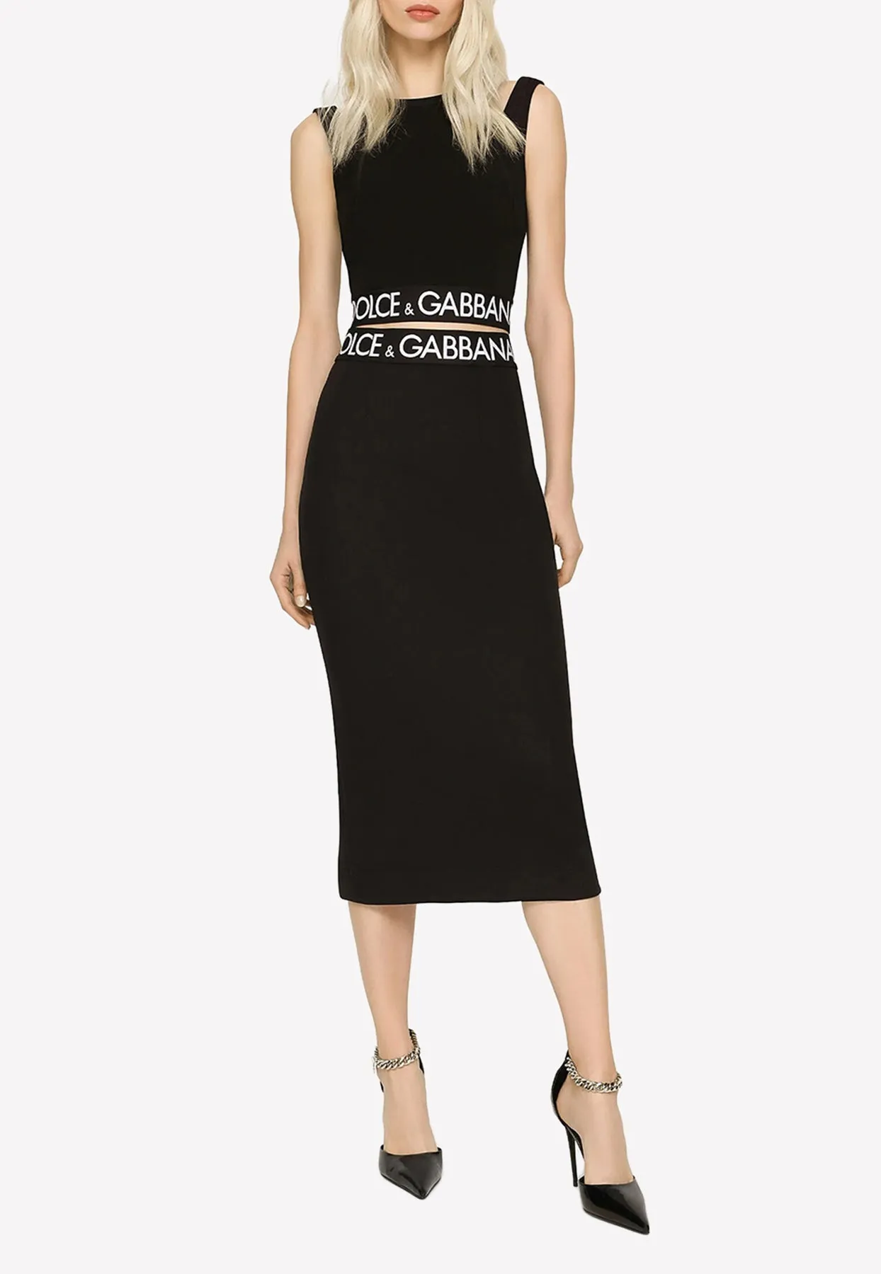 Logo Waistband Midi Pencil Skirt