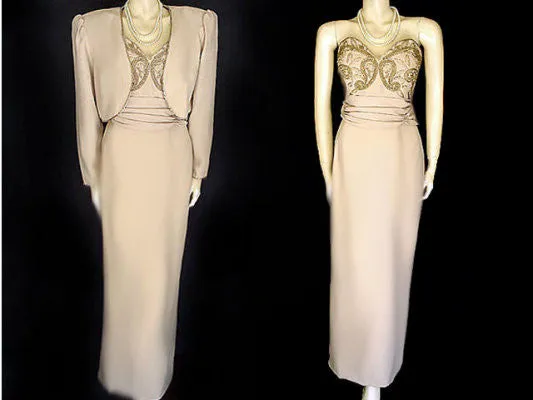 *MACIS SWEETHEART STRAPLESS BEADED EVENING GOWN WITH BOLERO JACKET - LARGE - NEW WITH TAG $375