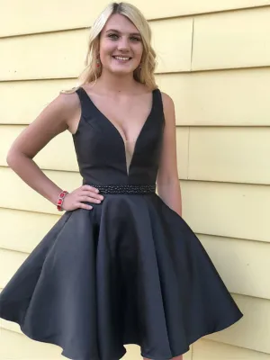 Marvelous Satin V-neck Neckline A-line Homecoming Dresses HD328