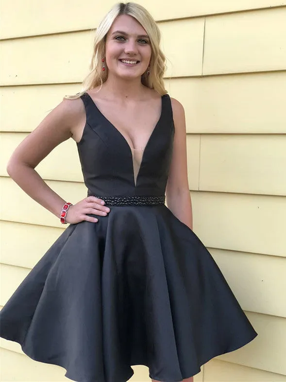Marvelous Satin V-neck Neckline A-line Homecoming Dresses HD328