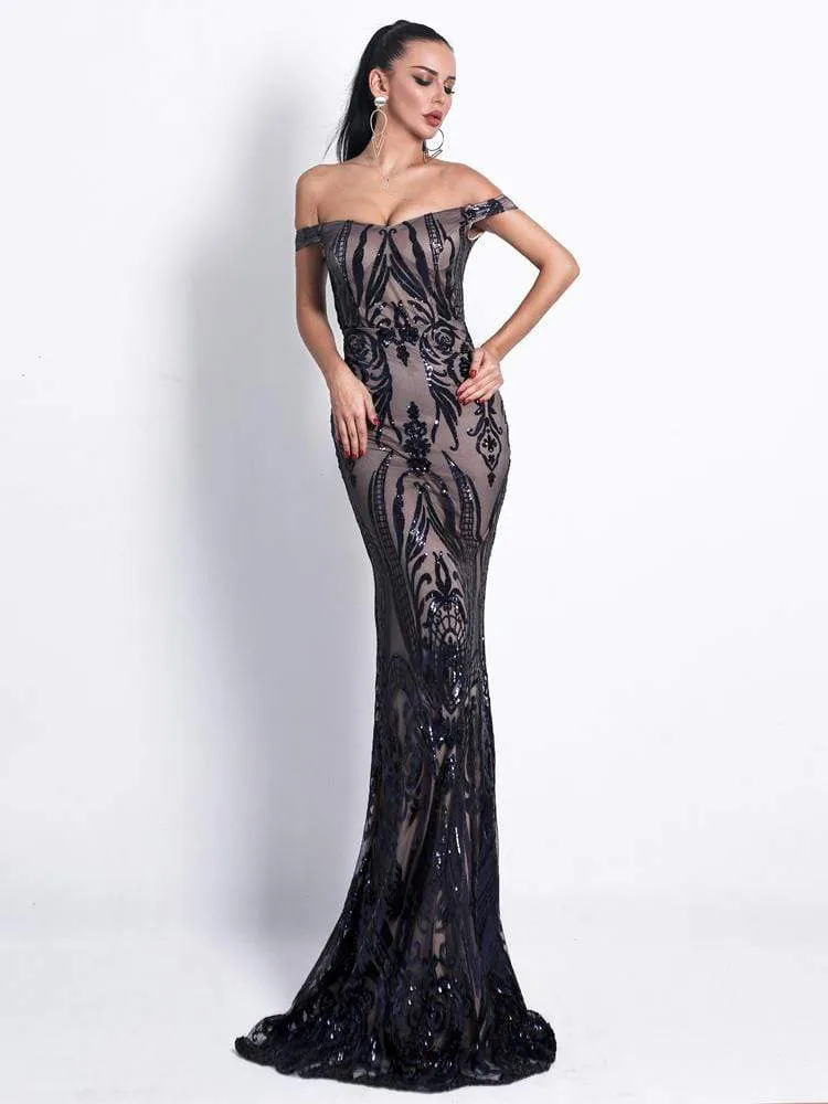 Off Shoulder Sequin Retro Gown