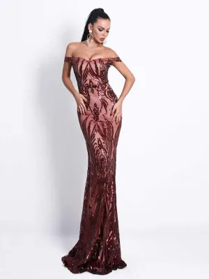 Off Shoulder Sequin Retro Gown