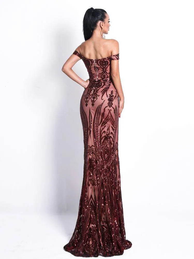Off Shoulder Sequin Retro Gown