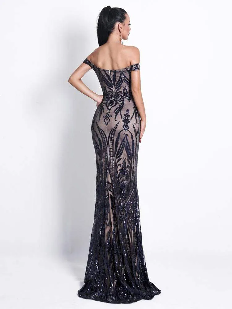 Off Shoulder Sequin Retro Gown