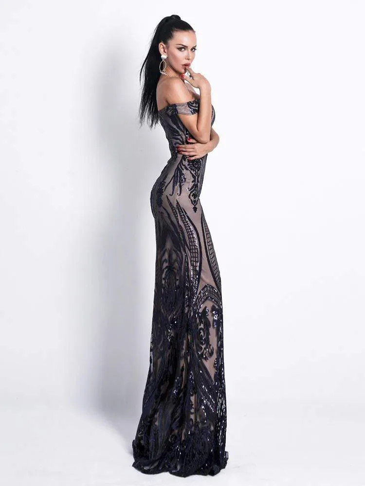 Off Shoulder Sequin Retro Gown