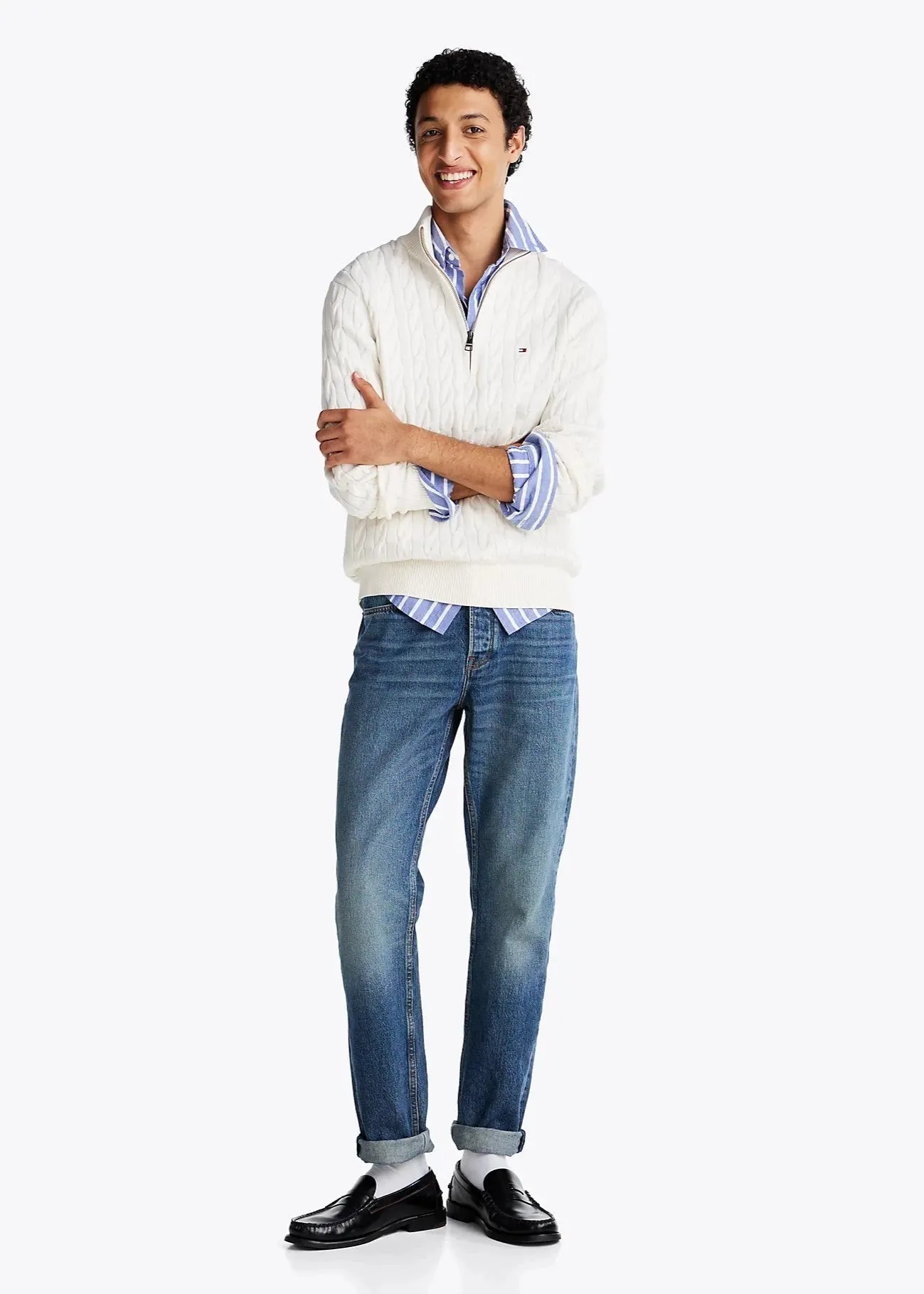 Pull camionneur torsadé Tommy Hilfiger blanc