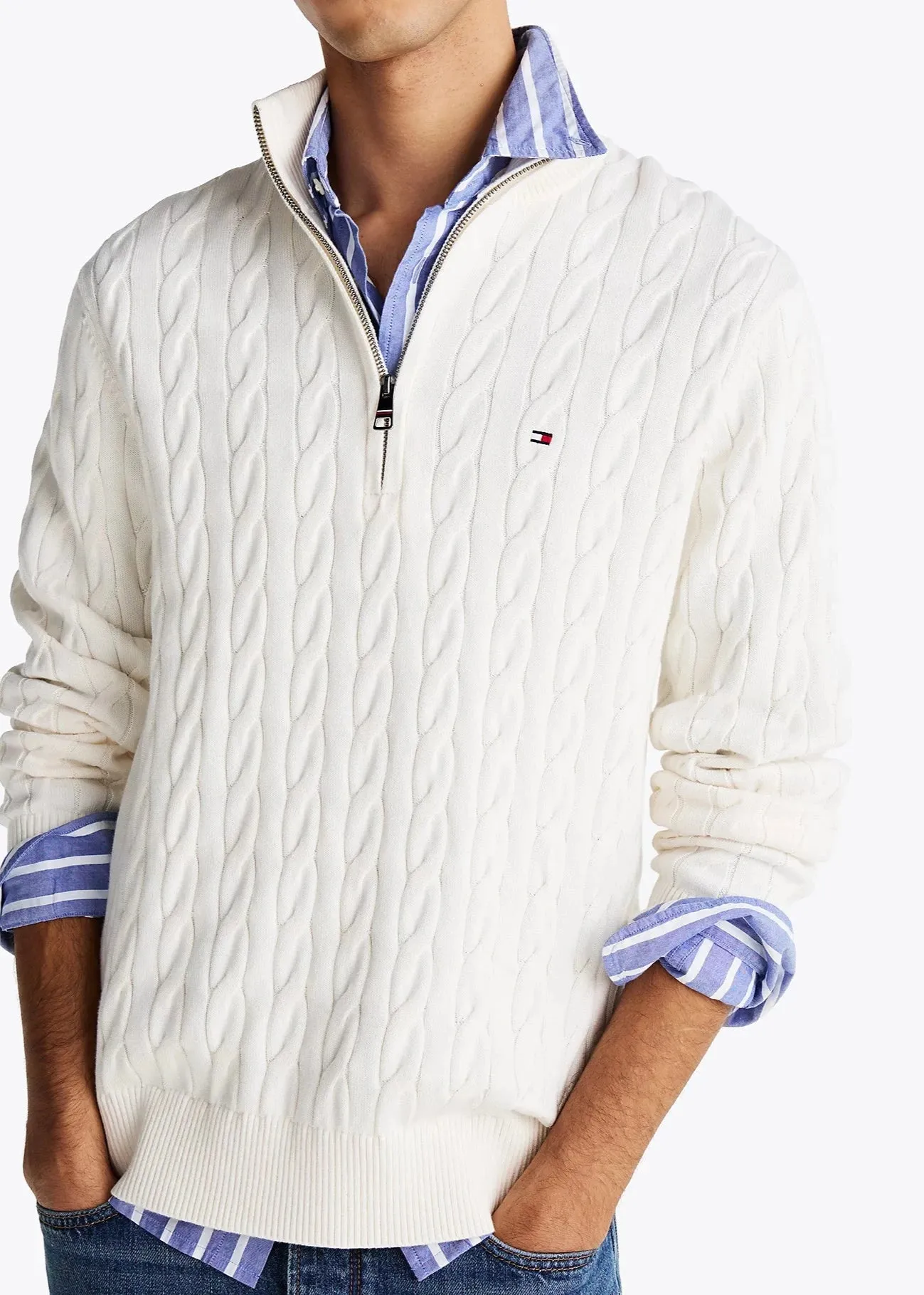 Pull camionneur torsadé Tommy Hilfiger blanc