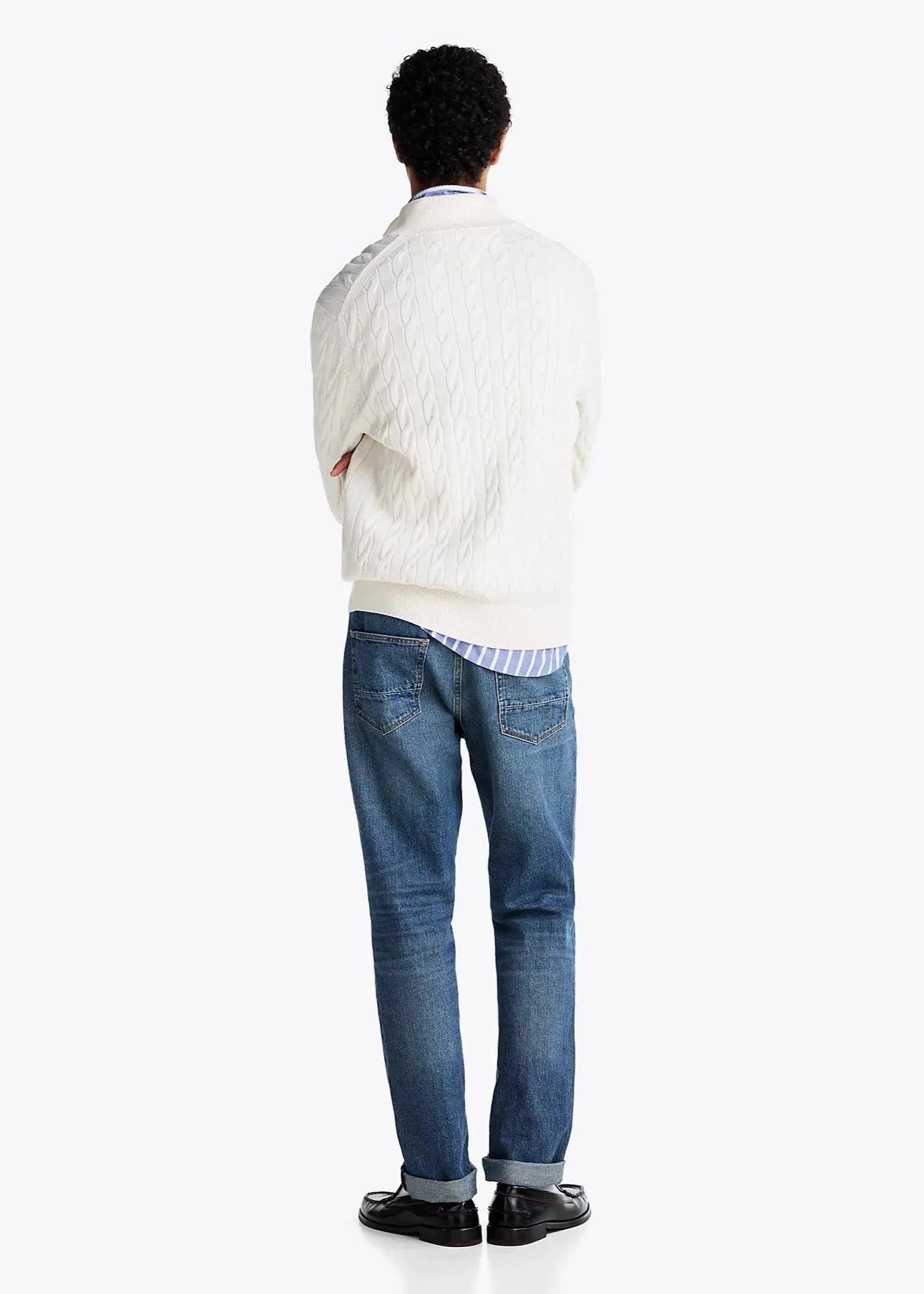 Pull camionneur torsadé Tommy Hilfiger blanc