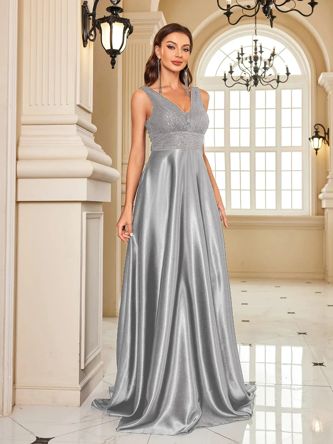 Satin & Sequin Gown for Elegant Evenings