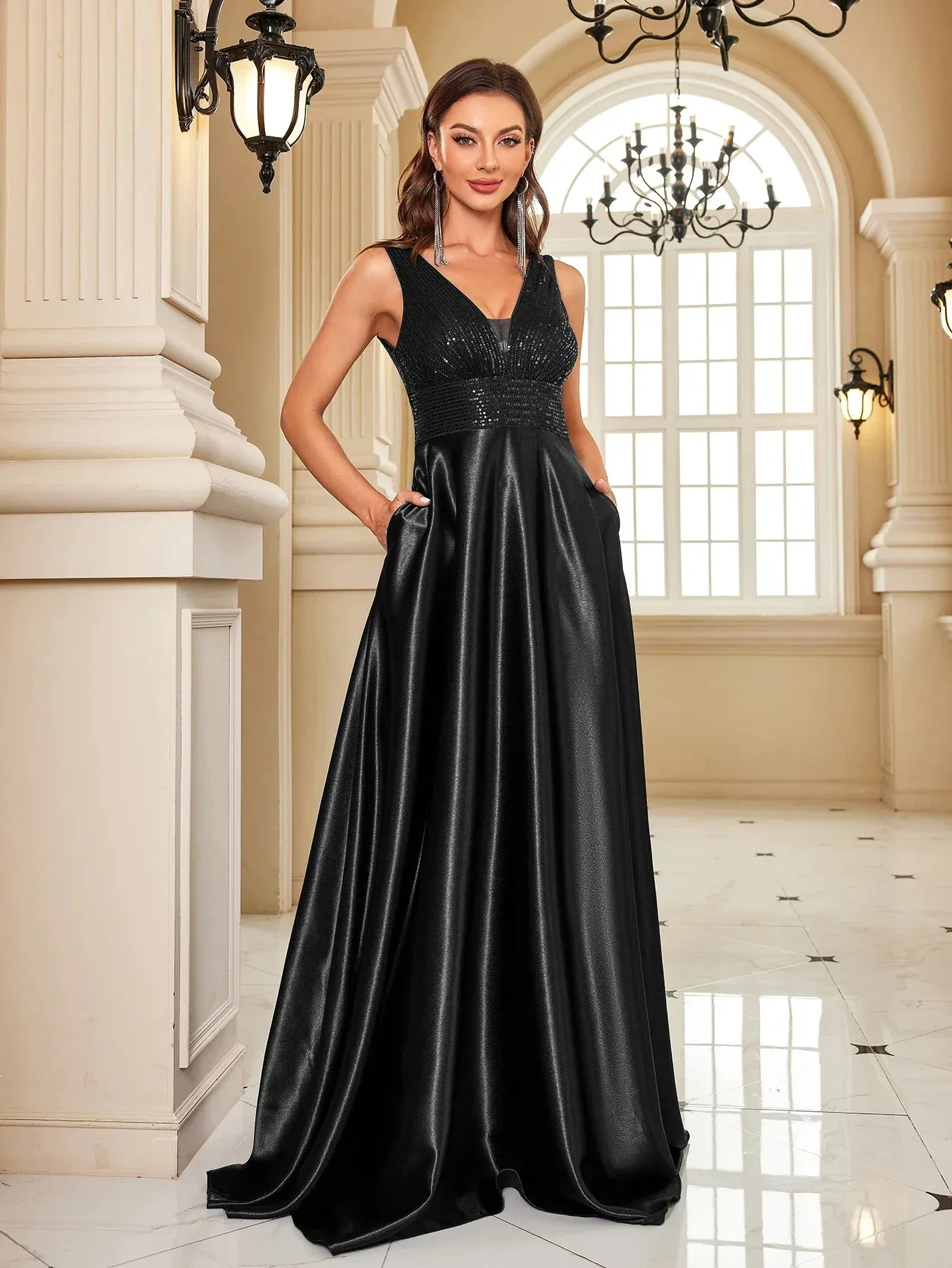 Satin & Sequin Gown for Elegant Evenings