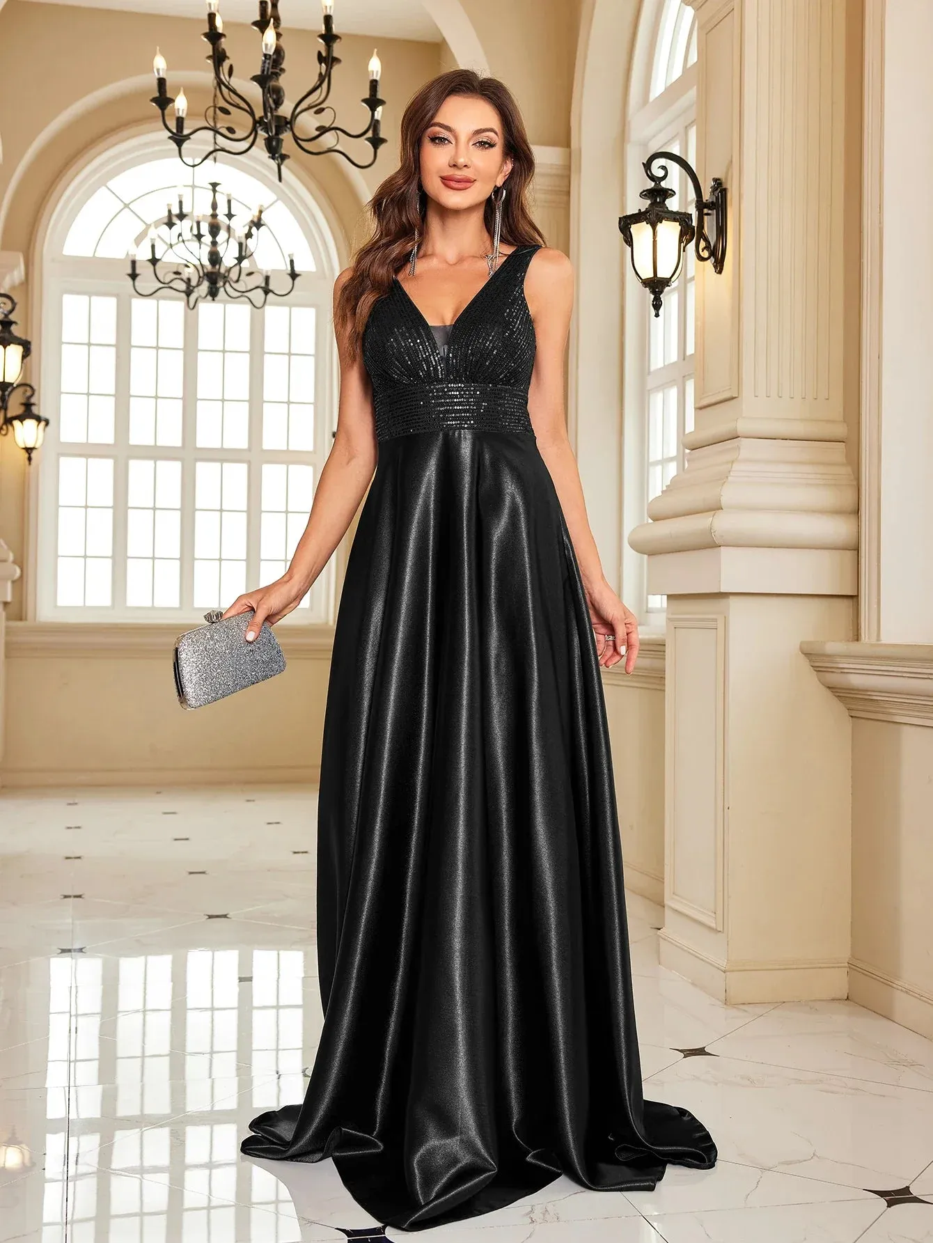 Satin & Sequin Gown for Elegant Evenings