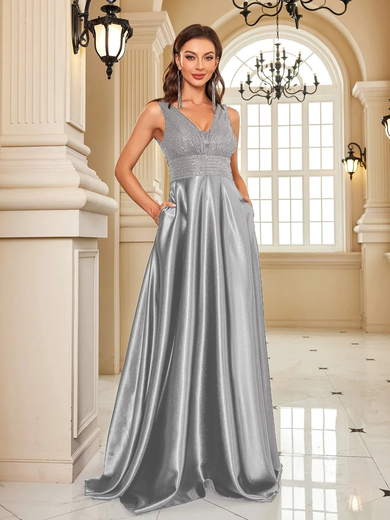 Satin & Sequin Gown for Elegant Evenings