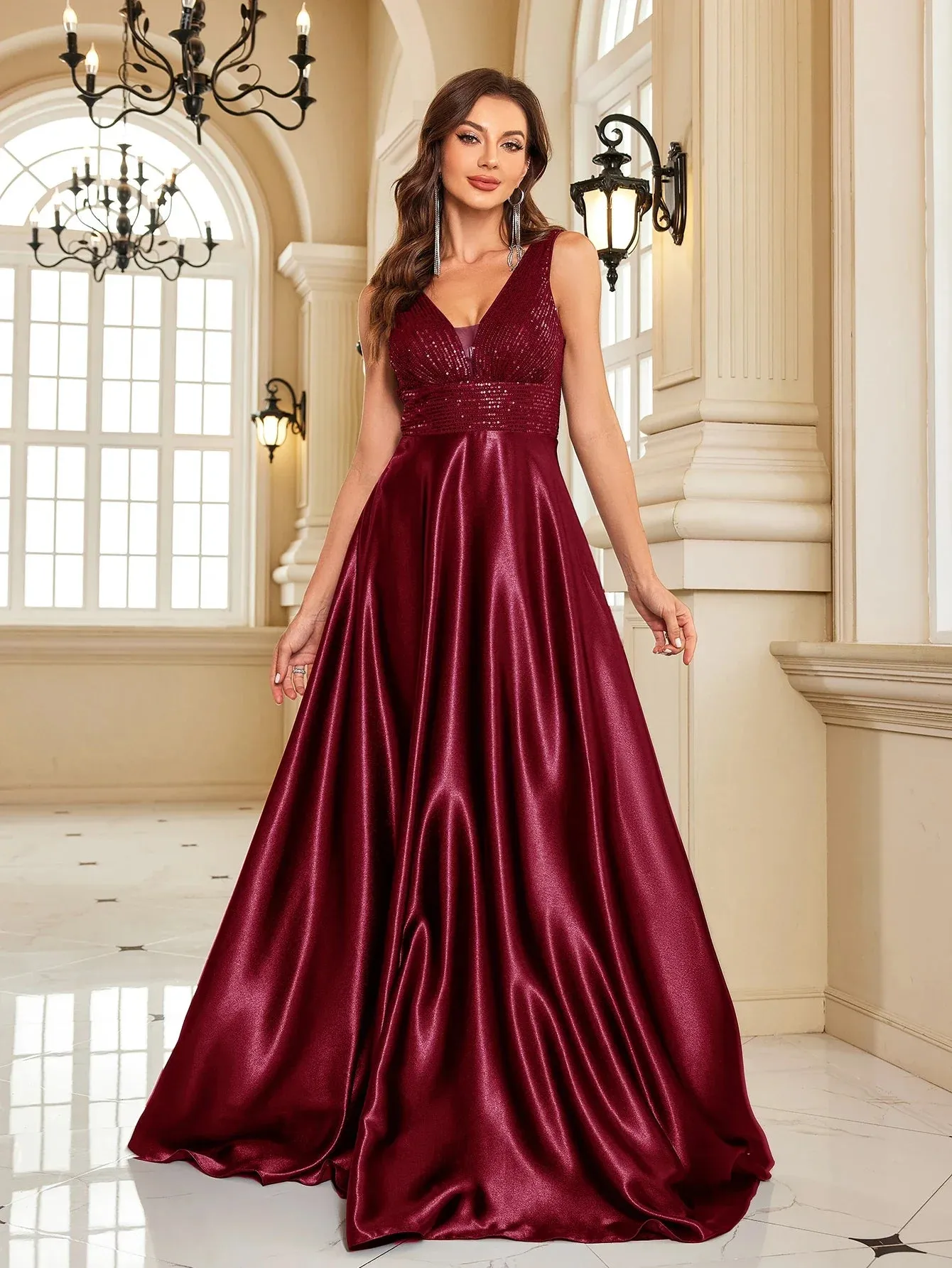 Satin & Sequin Gown for Elegant Evenings