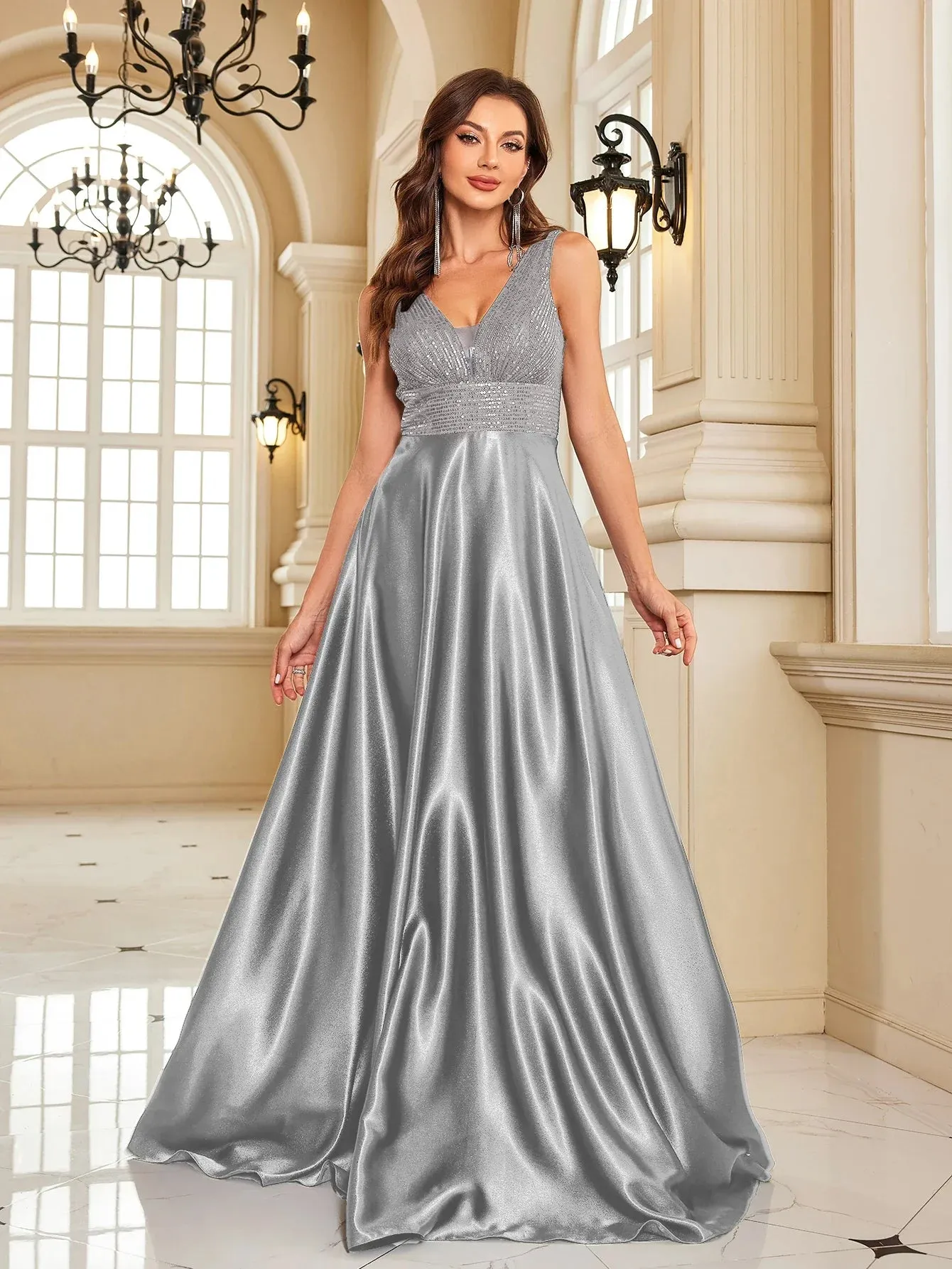Satin & Sequin Gown for Elegant Evenings