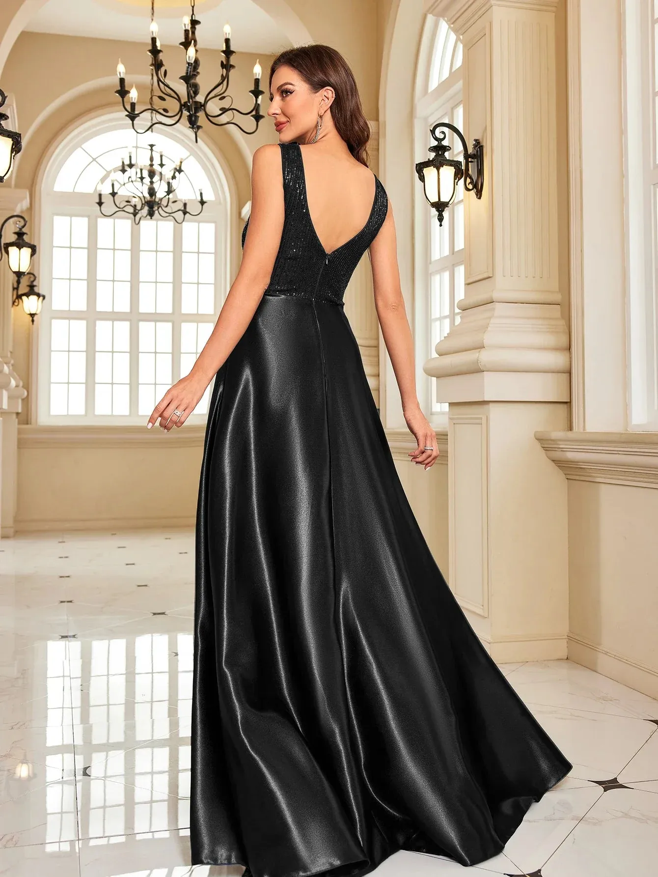 Satin & Sequin Gown for Elegant Evenings