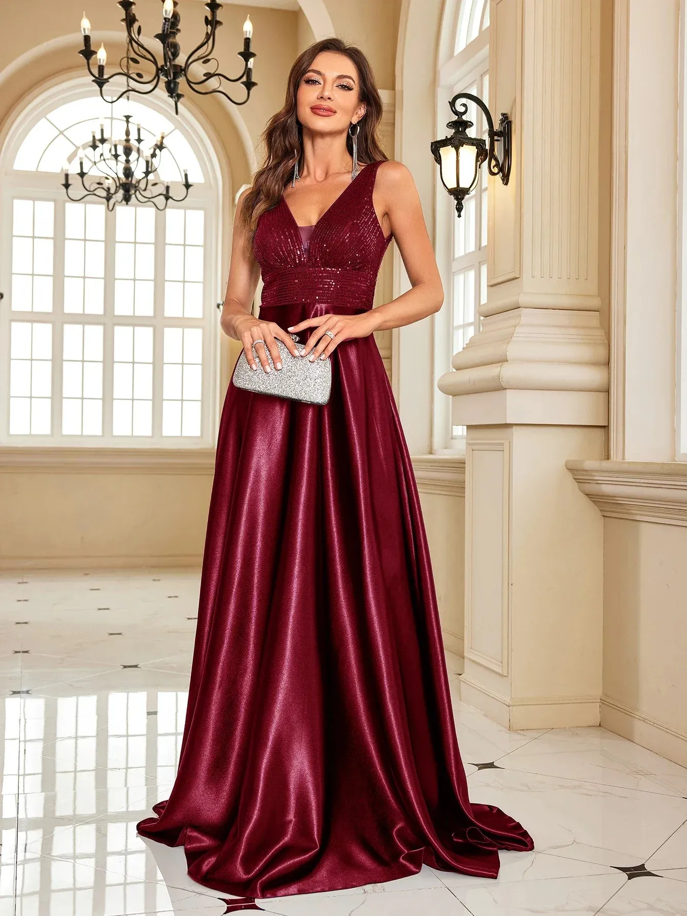 Satin & Sequin Gown for Elegant Evenings