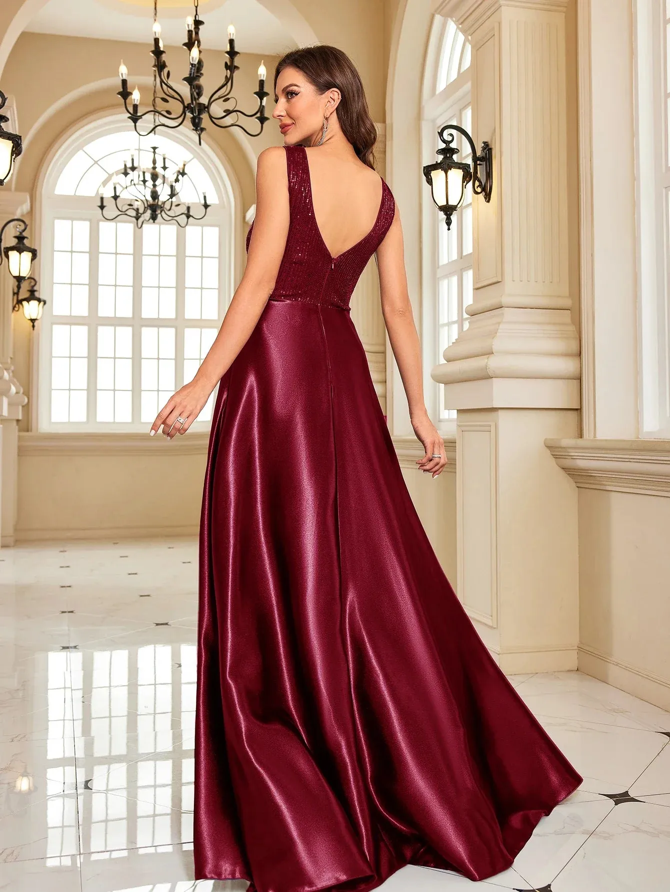 Satin & Sequin Gown for Elegant Evenings