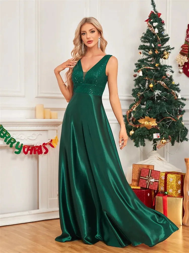 Satin & Sequin Gown for Elegant Evenings