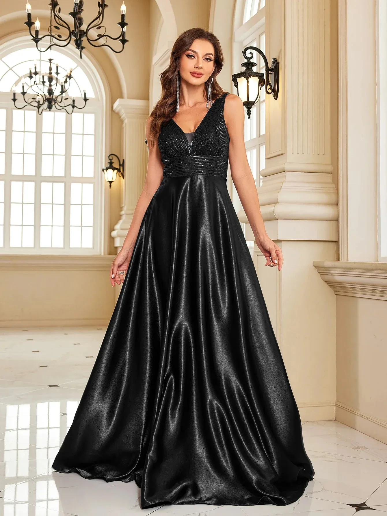 Satin & Sequin Gown for Elegant Evenings