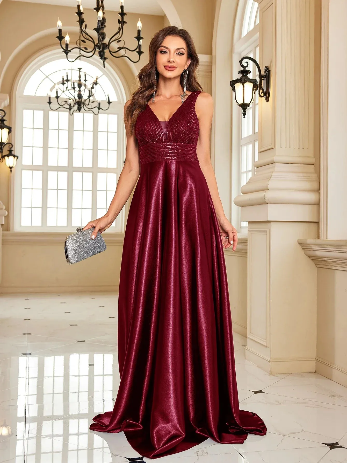 Satin & Sequin Gown for Elegant Evenings