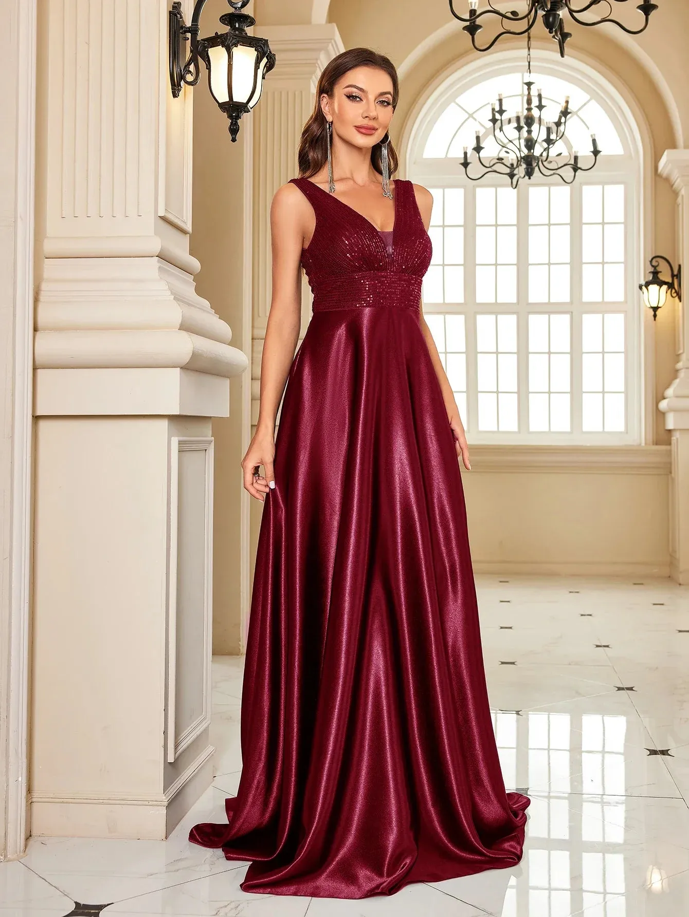 Satin & Sequin Gown for Elegant Evenings