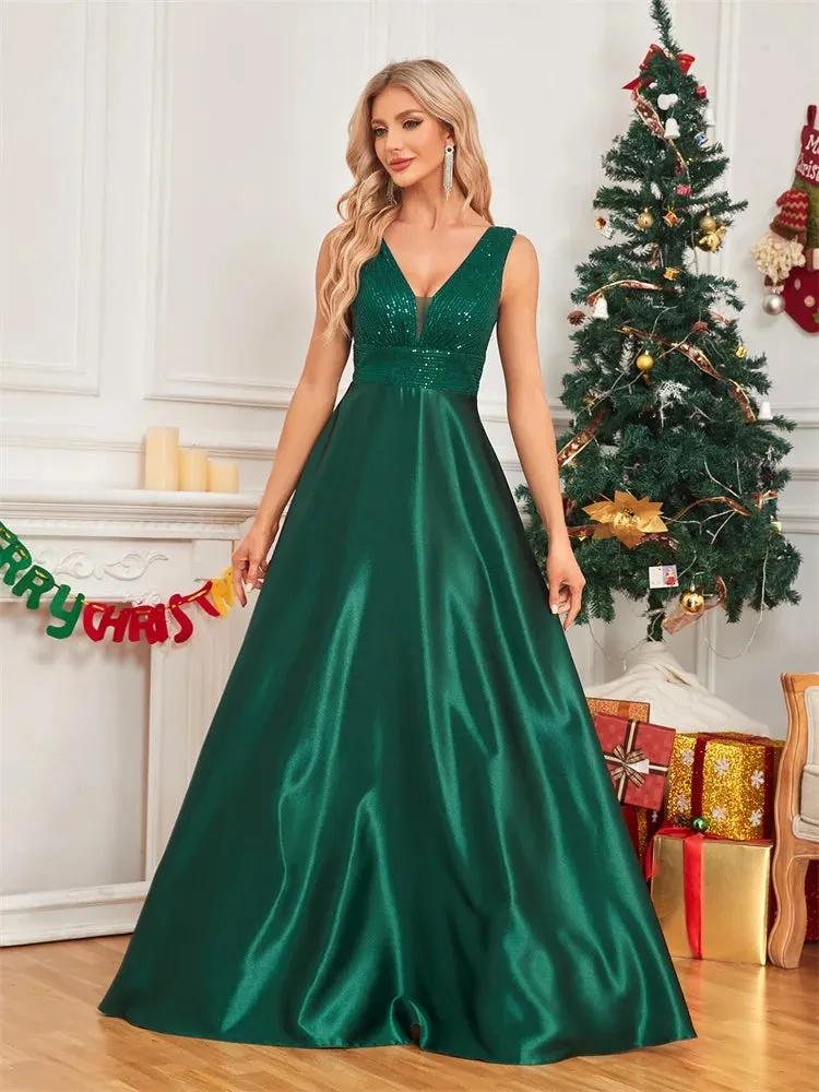 Satin & Sequin Gown for Elegant Evenings