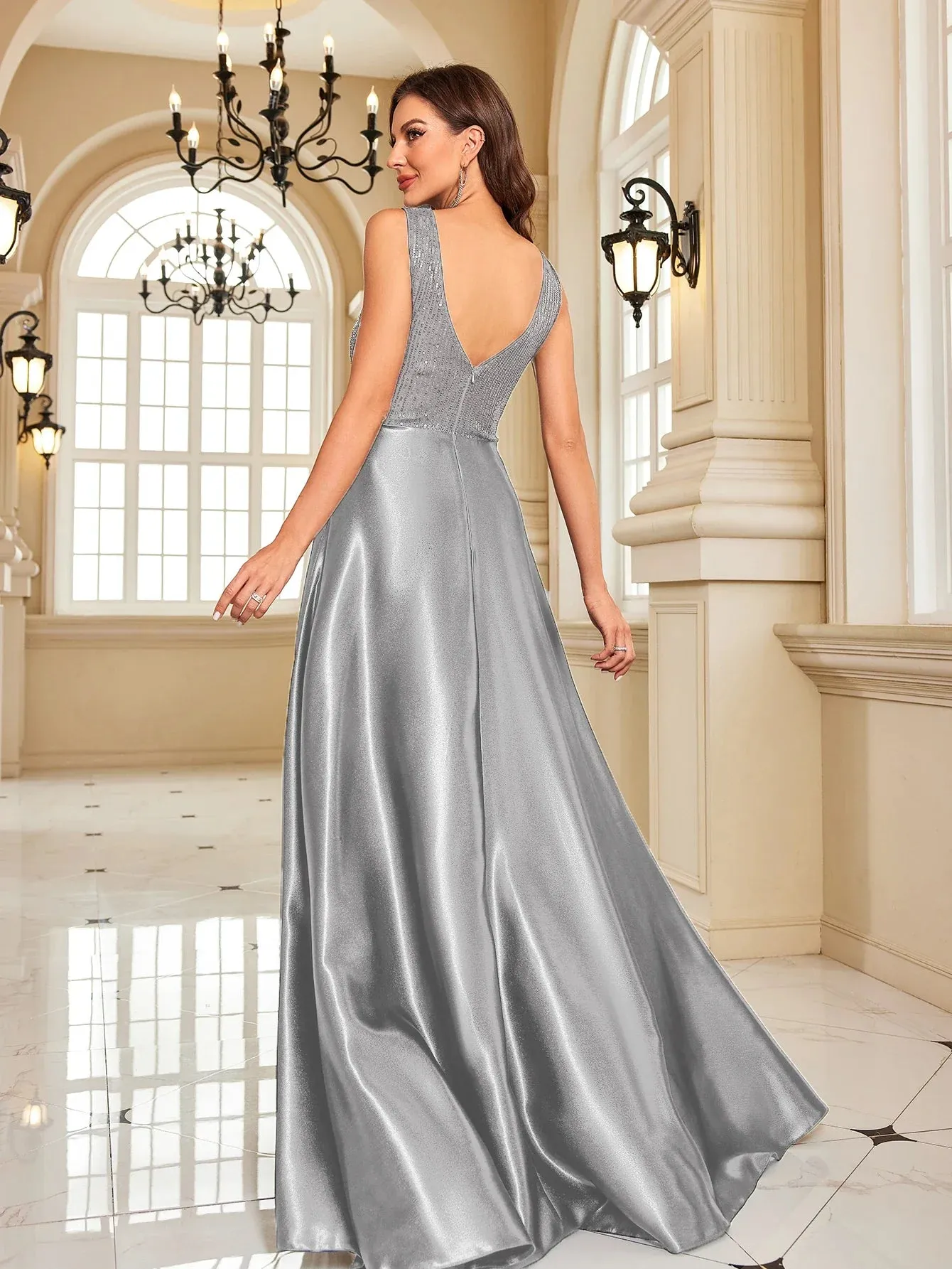 Satin & Sequin Gown for Elegant Evenings