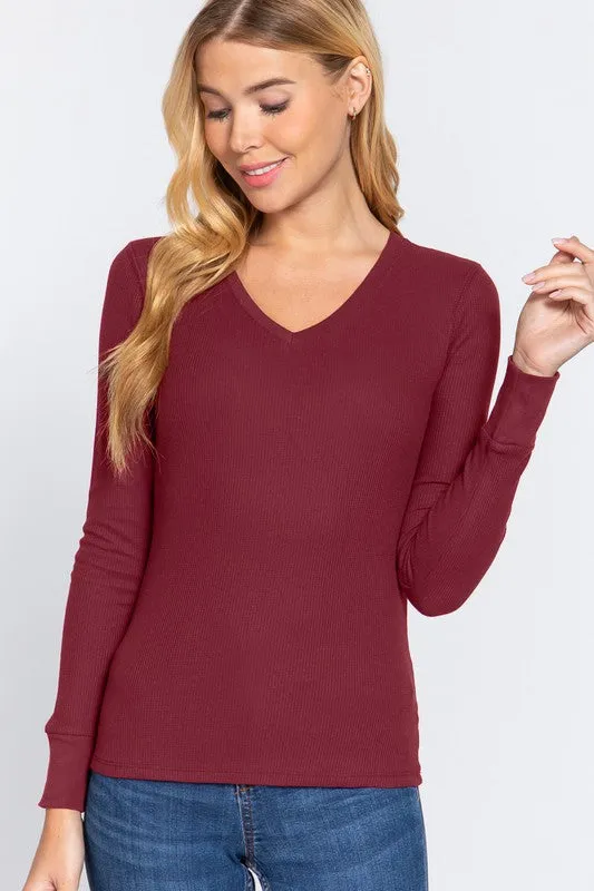 Solid Color Long Sleeve Knit Top - 8 Colors