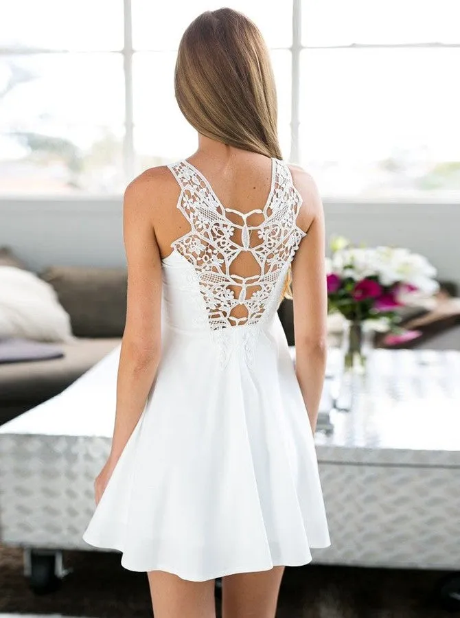 Stunning Satin & Lace Jewel Neckline Short A-line Homecoming Dresses HD305
