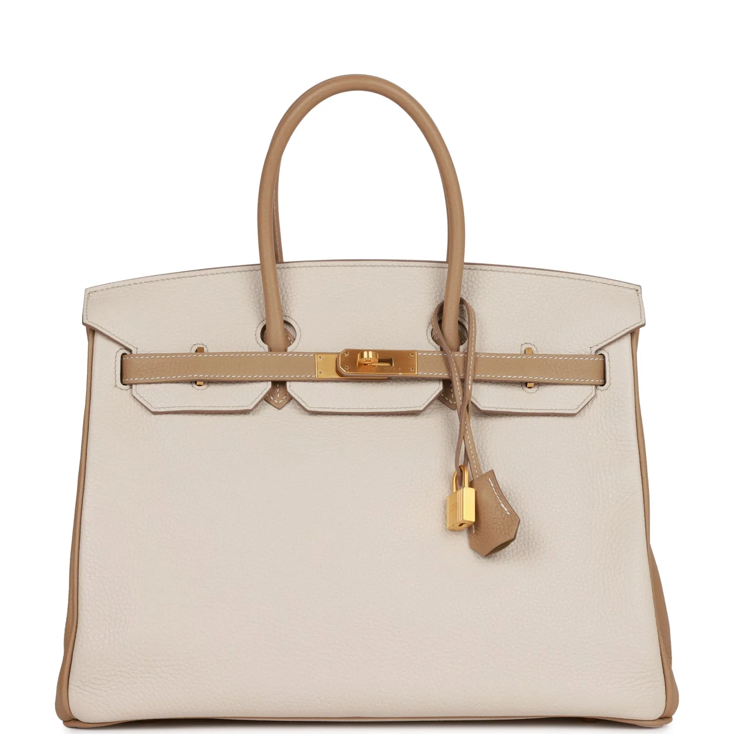 Trendy Inspired Hermes Special Order (hss) Birkin 35 Craie And Trench Clemence Brushed Gold Hardware