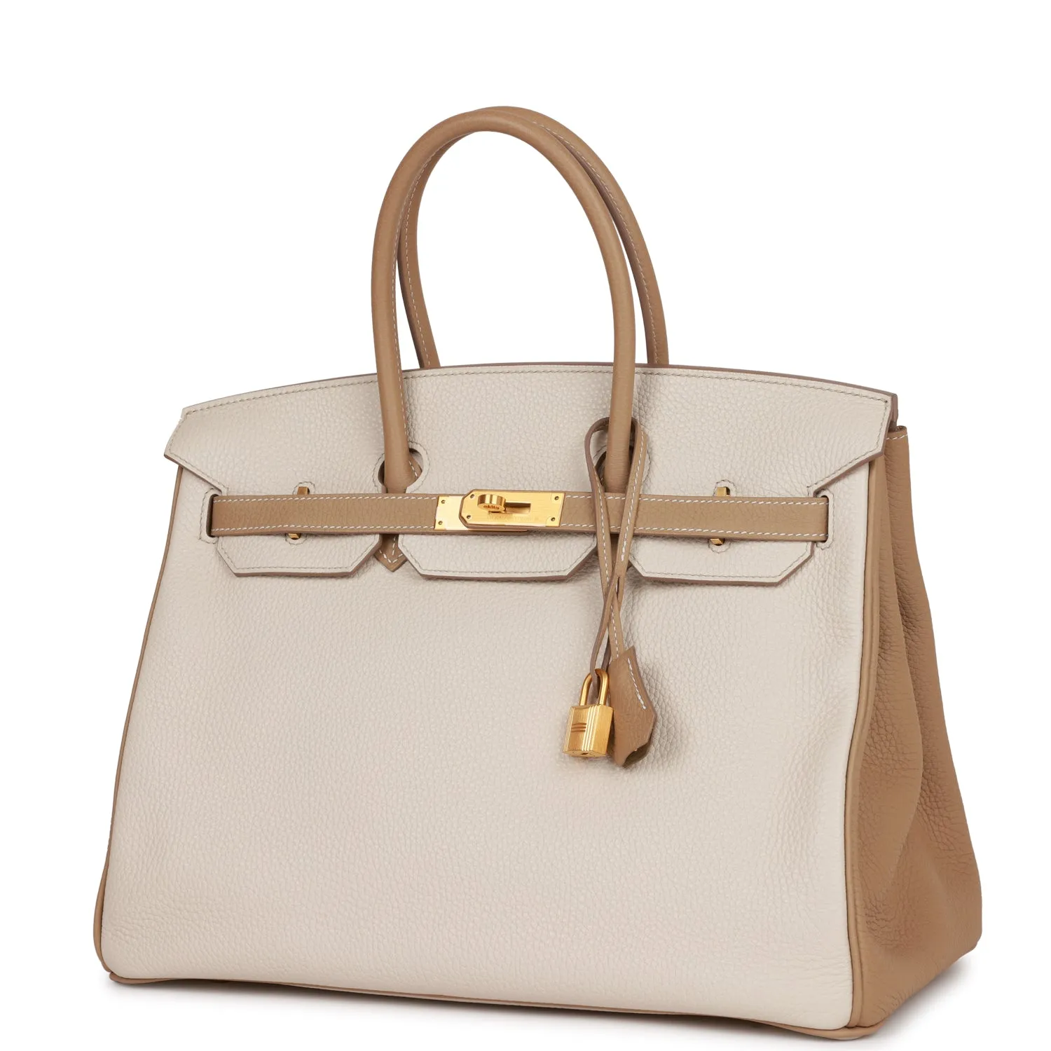 Trendy Inspired Hermes Special Order (hss) Birkin 35 Craie And Trench Clemence Brushed Gold Hardware